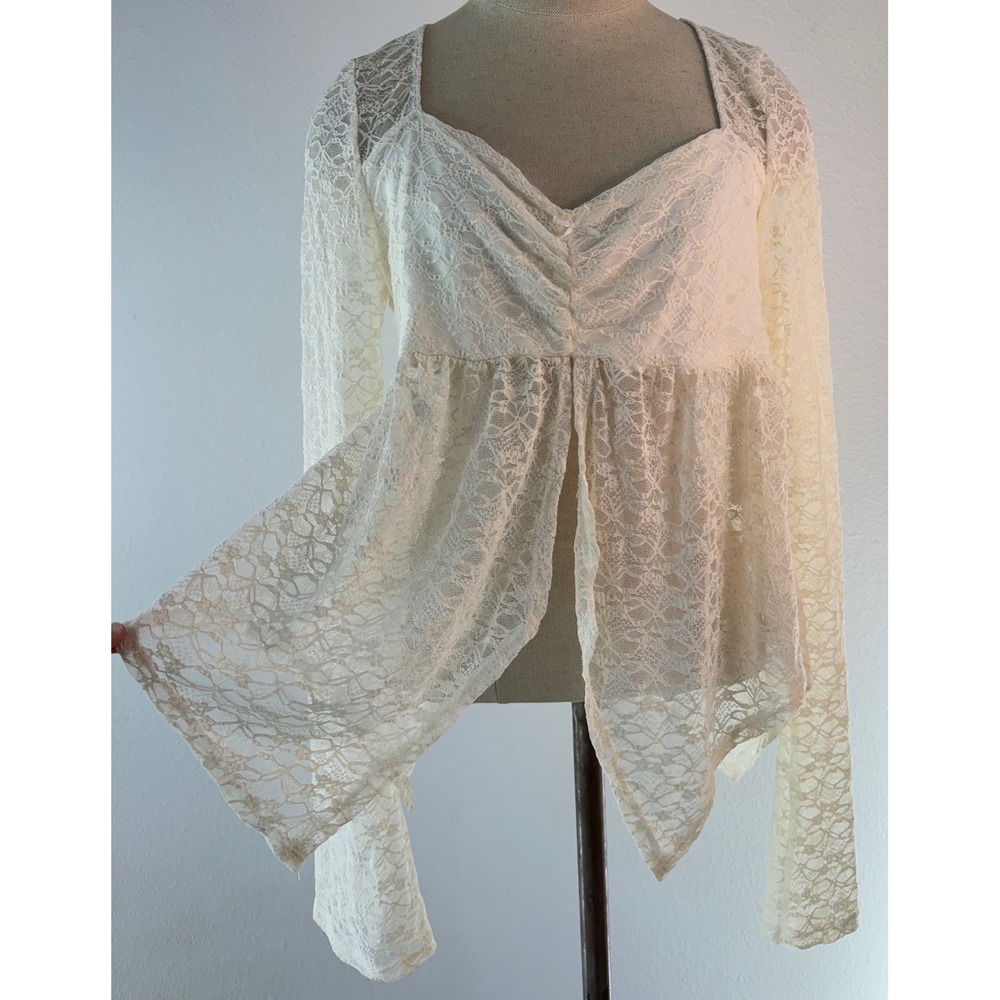 Good Days Project Floral Sheer Lace Babydoll Top Cream Coquette Romantic NWT